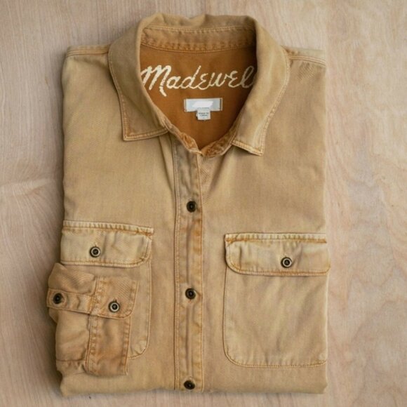 MADEWELL Tomboy Work Shirt in Yellow Denim 100% Cotton SZ S - Picture 3 of 7